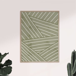 Sage green modern line drawing, abstract line pattern art, geometrical simple artwork, aesthetic room decor, sage green Brush strokes print