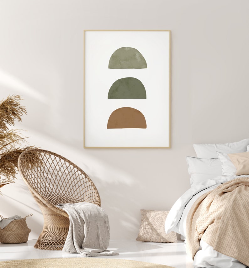 Geometric shapes art, abstract sage green print earth tone wall art, large wall art, boho abstract art mid century modern simple artwork image 7