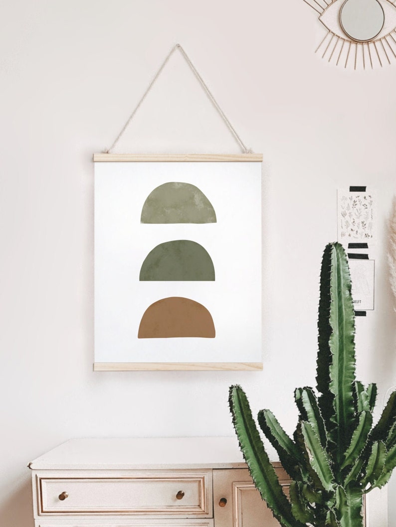 Geometric shapes art, abstract sage green print earth tone wall art, large wall art, boho abstract art mid century modern simple artwork image 4