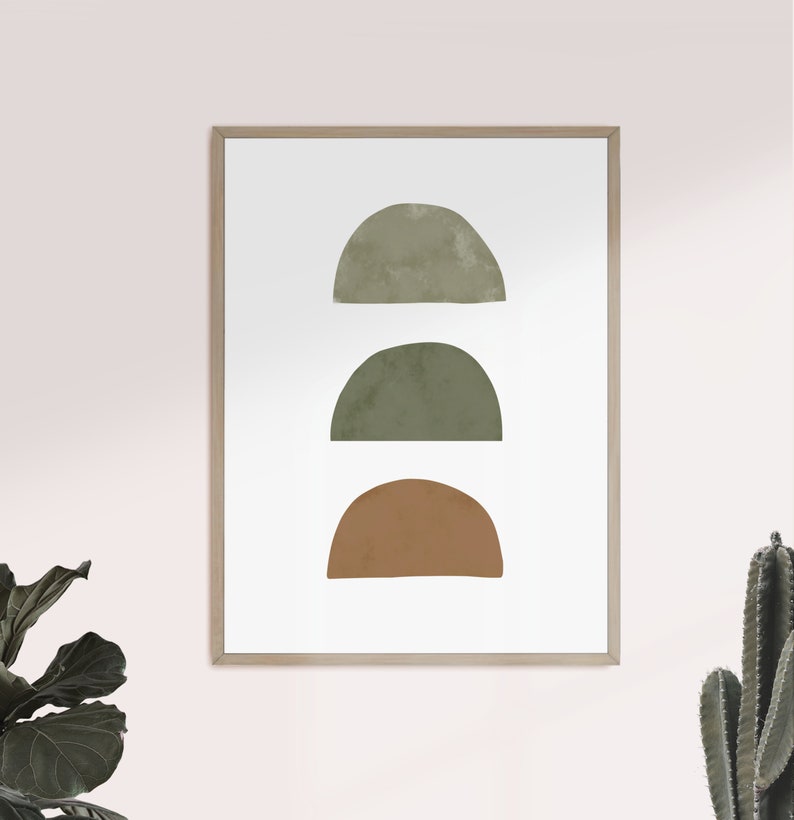 Geometric shapes art, abstract sage green print earth tone wall art, large wall art, boho abstract art mid century modern simple artwork image 2