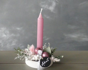 Kerzenteller * ADVENT * Kerzenhalter Tablett  * weiß gerillt * Weihnachtsdeko Keramik rosa *