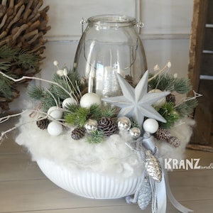 Adventskranz * EINFACH KUSCHELIG * Filzkranz in creme weiß silber * Windlicht Kerze * Winterkranz * Weihnachtsdeko mit Lichterkette