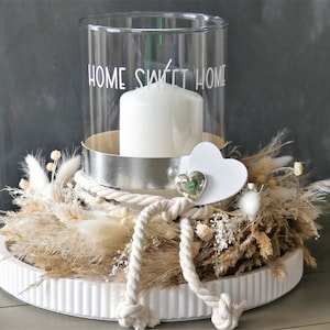 Tischkranz HOME sweet HOME Kranz m. Tablett weiß creme natur Boho Windlicht Tischdeko Kerze image 4