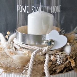 Tischkranz HOME sweet HOME Kranz m. Tablett weiß creme natur Boho Windlicht Tischdeko Kerze image 8