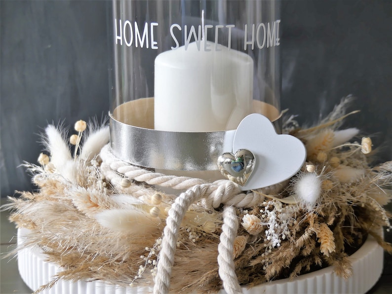 Tischkranz HOME sweet HOME Kranz m. Tablett weiß creme natur Boho Windlicht Tischdeko Kerze image 8