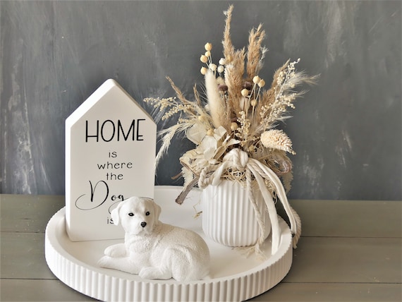 Tablett * DOG * Tablett Hund Boho * weiß * Tischdeko Skandi Gesteck Boho Deko Hund