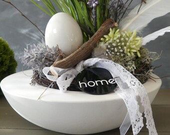 Schale Frühling * HOME  *  Schale mit Kranz / Gesteck Frühling Ostern Vase * weiß  grün lila Hyazinthen