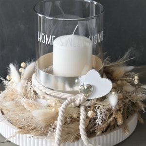 Tischkranz HOME sweet HOME Kranz m. Tablett weiß creme natur Boho Windlicht Tischdeko Kerze image 3