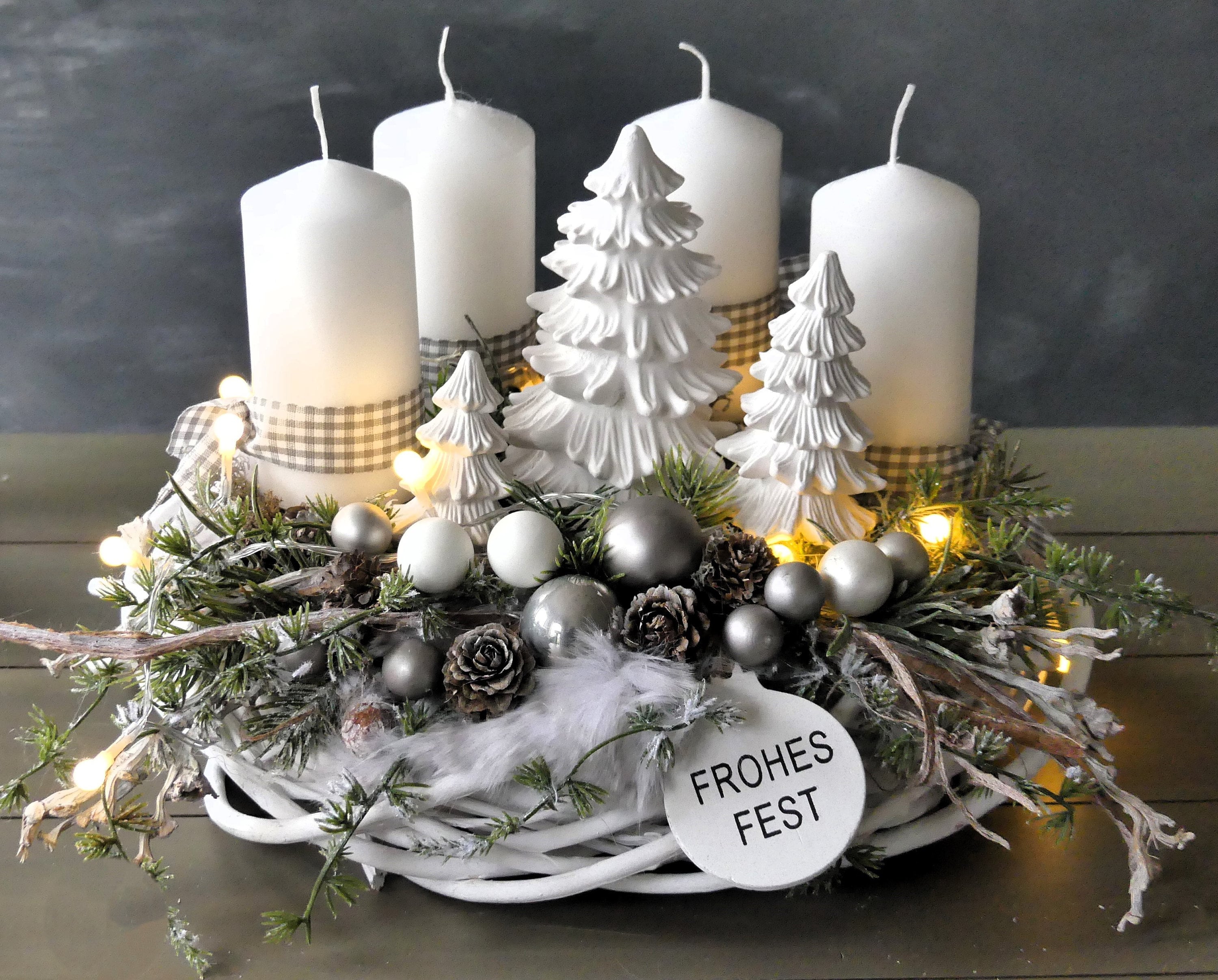 Adventskranz * WINTER WONDERLAND * Weihnachtskranz * Edel Fellkranz Chalet Weiß Grau Silber