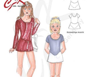 Figure skating dress PDF sewing pattern, size 140. Sewing pattern for figure skating dresses for approximately 12 years old.