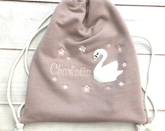 Sac de sport personnalisé, sac de sport avec nom, sac de sport avec cygne, cygne