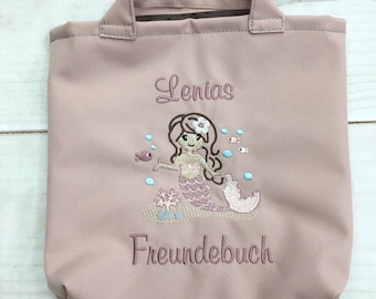 Freundebuchtasche, Freundebuch Tasche, individuell bestickt, Meerjungfrau, altrosa, Nstyle Fashion