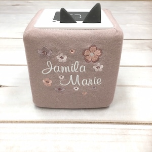 Protective case for music cubes, Wi-Fi speakers, game cubes, light cubes, gift box, with flowers, antique pink glitter, Nstyle Fashion