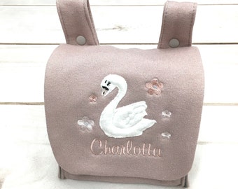 Sacoche de guidon filles, sacoche de guidon cygne, sacoche de guidon avec prénom, sac boîte à musique, rose foncé avec paillettes, Nstyle Fashion