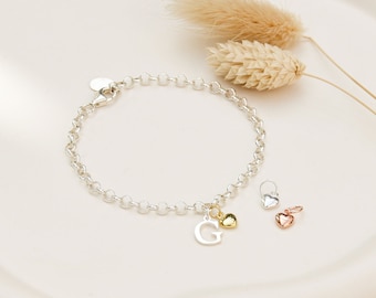 Initial und Herz Armband,  Buchstabe Armband, Geschenke für Frauen, Brautjungfer, 925 Silber