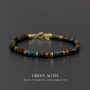 Men's bracelet made of tiger's eye and Indian agate with golden hematite (4 mm) – handmade – gift for him – 925 silver gold plated