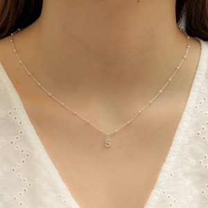 Personalisierte Initialen-Halskette, Pave-Buchstaben-Charm, Geschenk Geburtstag, Muttertag 925 Silber CZ Freundschaft Familie Partner