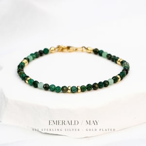 Smaragd armband, armband met de geboortesteen van mei, verjaardagscadeaus, verguld 925 sterling zilveren elementen, geboortesteen sieraden