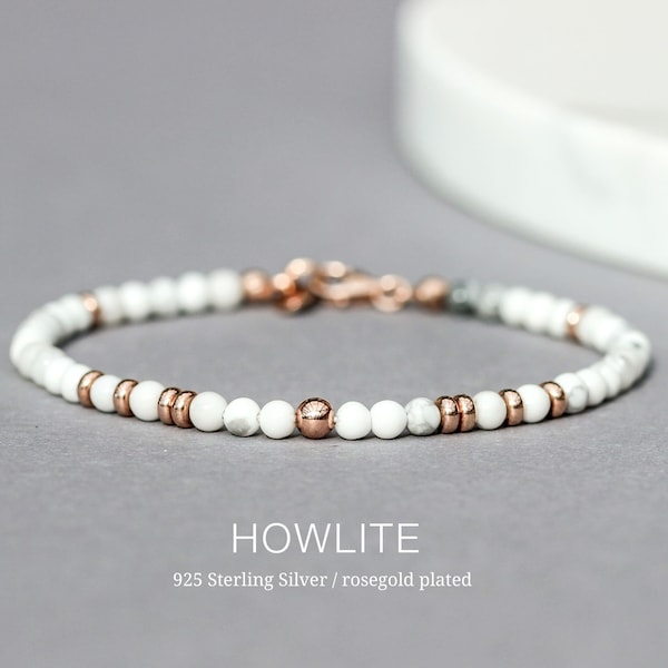 Howlith Armband, Minimalistisches Perlenarmband für Frauen in Sterling Silber & Rosegold