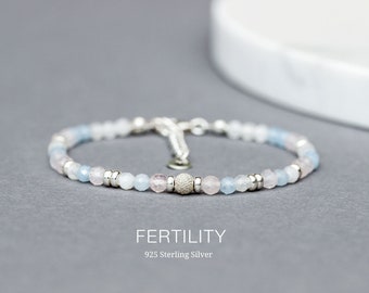 Fruchtbarkeits-Armband, Aquamarin, Mondstein, Rosenquarz, IVF Geschenk, Schwangerschaft Armband, 925 Sterling Silber