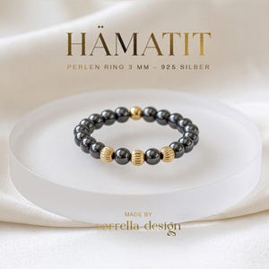 Bague en hématite noire, perles de 3 mm, argent sterling plaqué or 18 carats, anneau élastique, bague extensible empilable