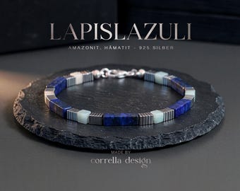 Lapislazuli & Amazonit Herrenarmband  | Ruhe und Fokus | Edelsteinarmband mit 925 Silber Verschluss | Handgefertigtes Geschenk Männer