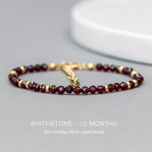 Garnet bracelet 925 silver genuine gemstones handmade personalized bracelet birthstone January, all birthstones