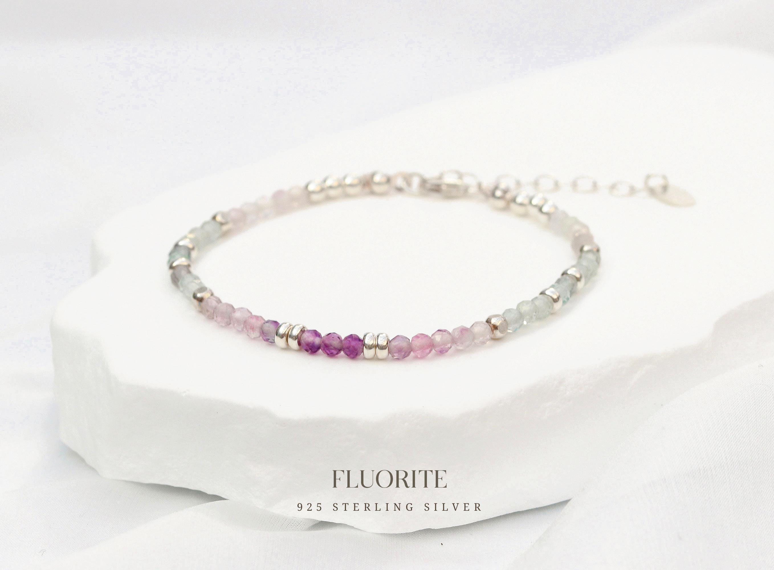Bracciale In Fluorite Naturale Con Sfere Da 4 Mm - Lunghezza 18 Cm, Elastico, Fatto A Mano, Pietre Vere, Regalo Benessere - 4