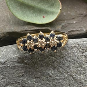 Vintage 9ct Sapphire & Diamond Ring Size M or 6 1/2 US.