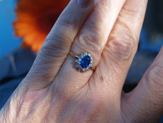 Bague Vintage Or 18k Avec Spinelle Bleu Synthétique - Serti Griffes, Taille 50