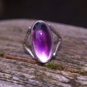 Vintage Silber & Amethyst Ring Größe K 1/2 - 14,5 (US) Hallmarks 1976