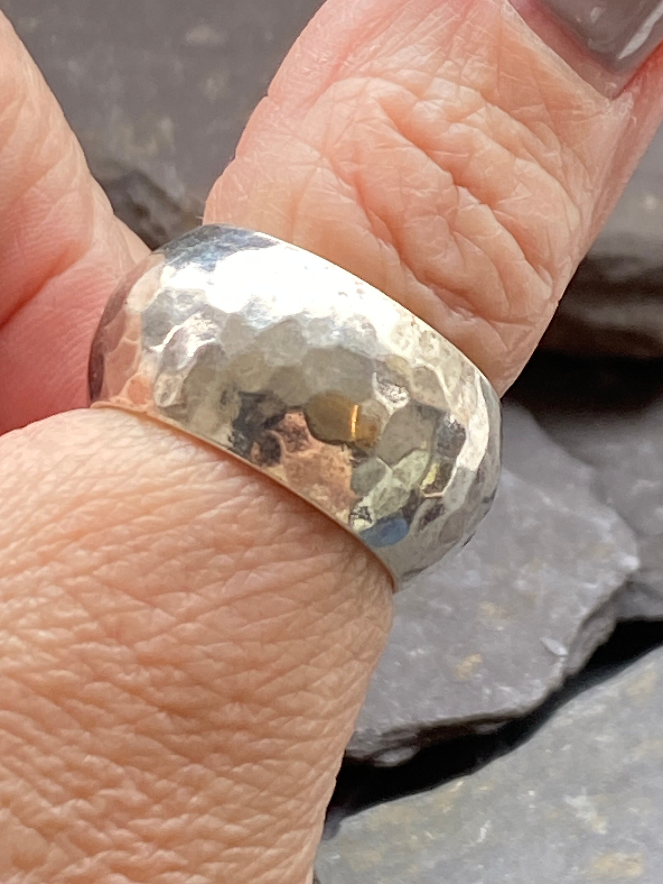 Sterling Silver Wide Band Statement Ring With Hammered Finish. - Etsy