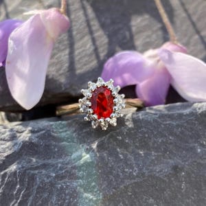 Vintage 9ct Fire Opal & Diamond Ring Size K 1/2 or 5 3/4 US.