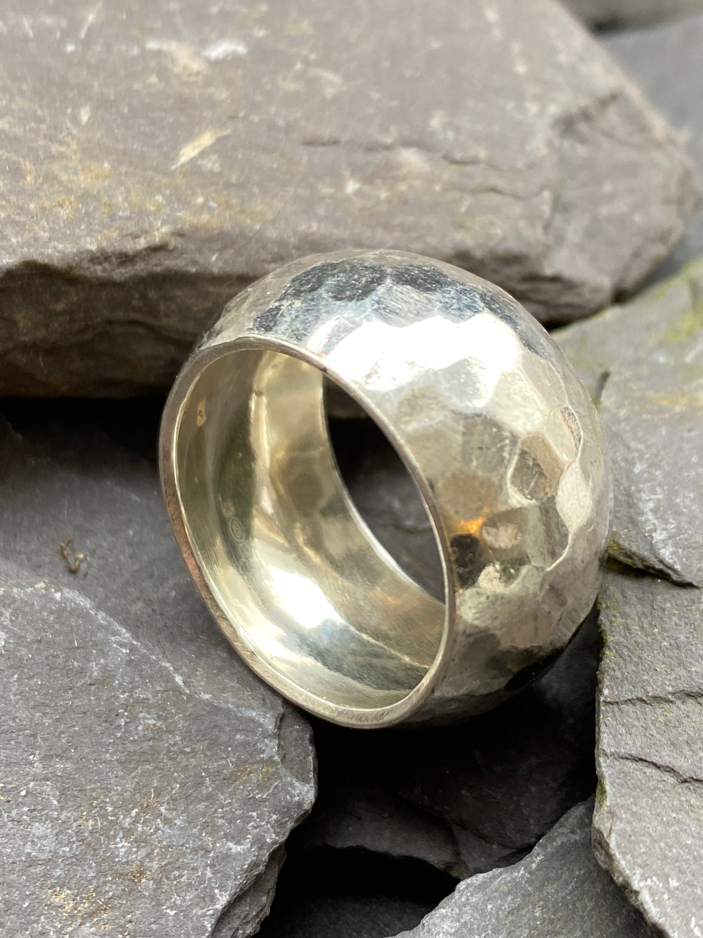 Sterling Silver Wide Band Statement Ring With Hammered Finish. - Etsy