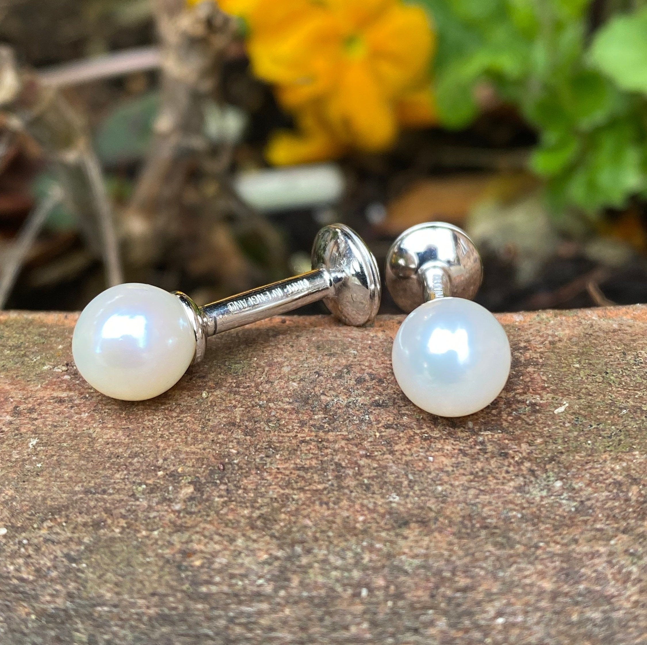Boutons De Manchettes En Argent Massif Avec Perles De Culture - Marque Maruzen - Occasion