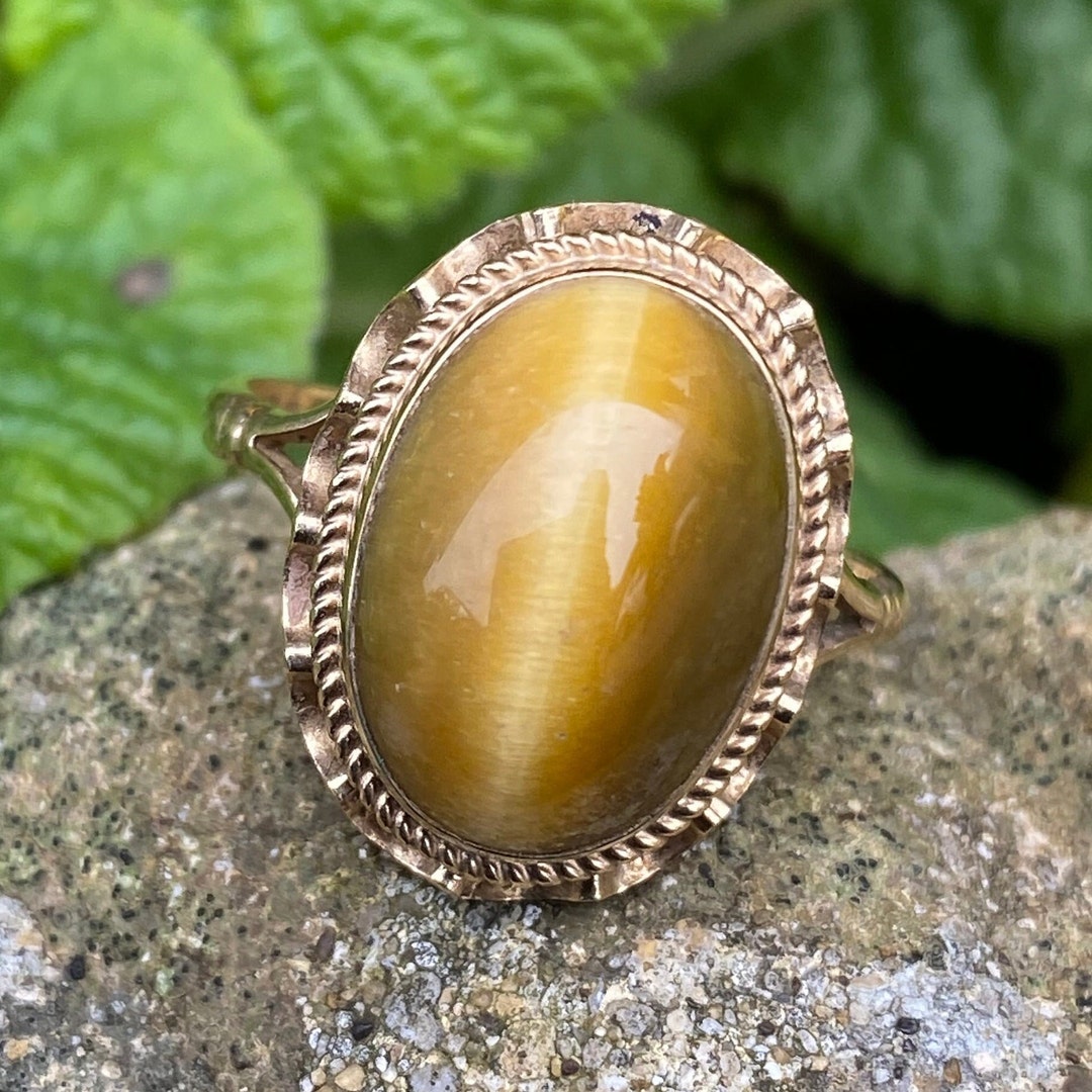 9ct Gold Tigers Eye Ring Hallmarked Size N 1/2 or 7 US. Etsy — free download