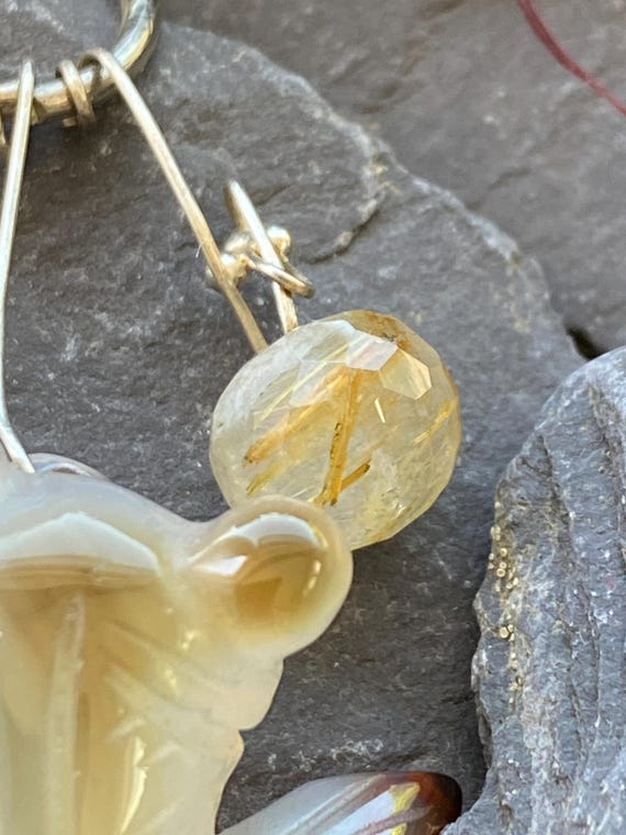 Carved Agate Goldfish Pendant With Faceted Smoky … - image 4