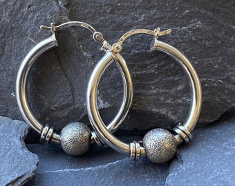 Sterling Silver Hoop & Ball Earrings.