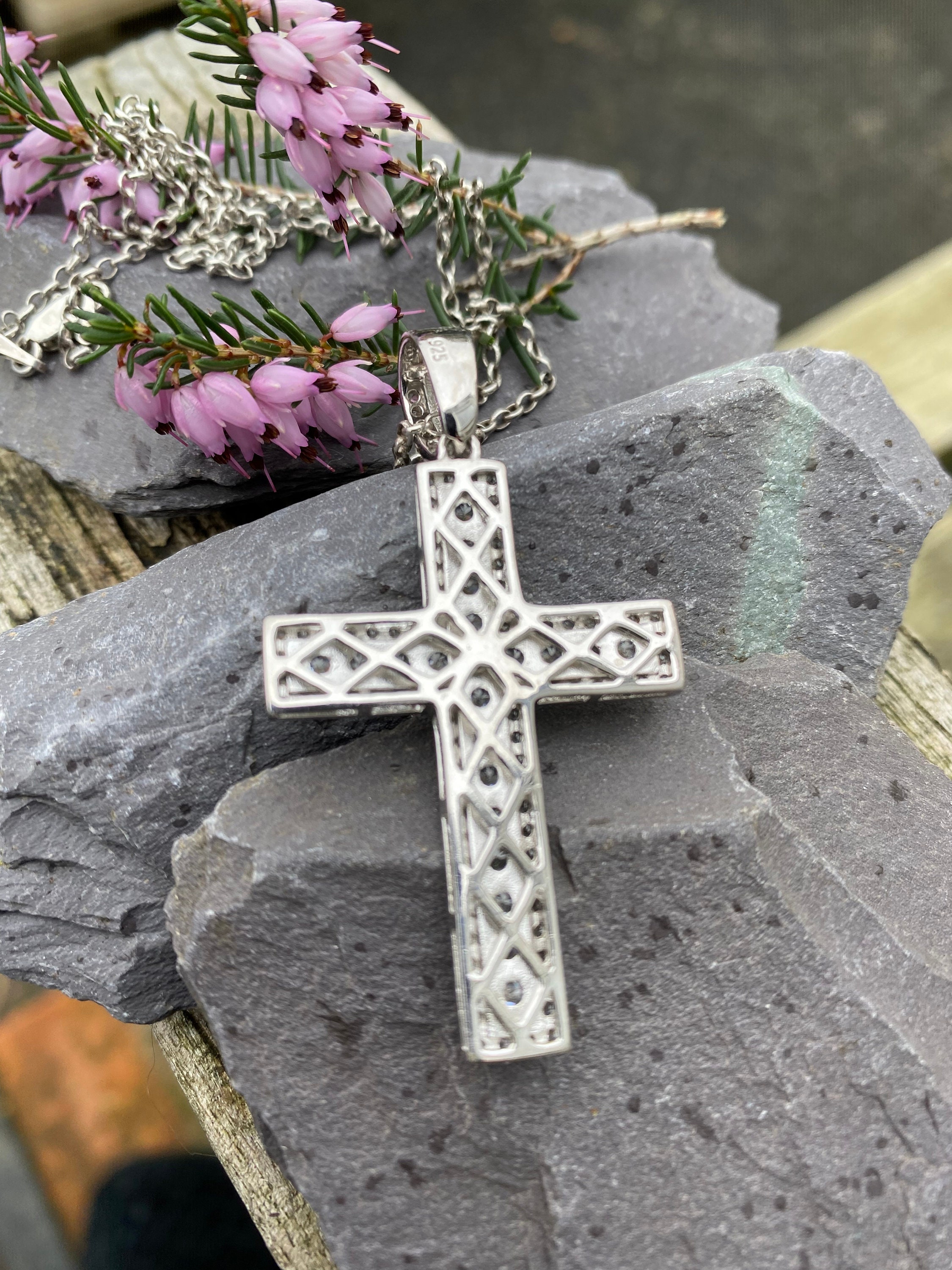 専用CROSS   2C066/STERLING SILVER 2C065 1-3/16 Inch Sterling Silver Beveled Inner Cross Necklace