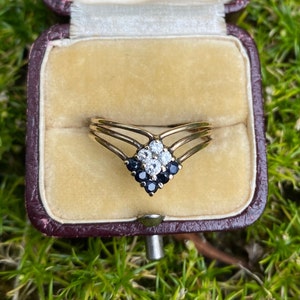Vintage 9ct Gold Sapphire & Cubic Zirconia Ring Size O or 7 1/2 US