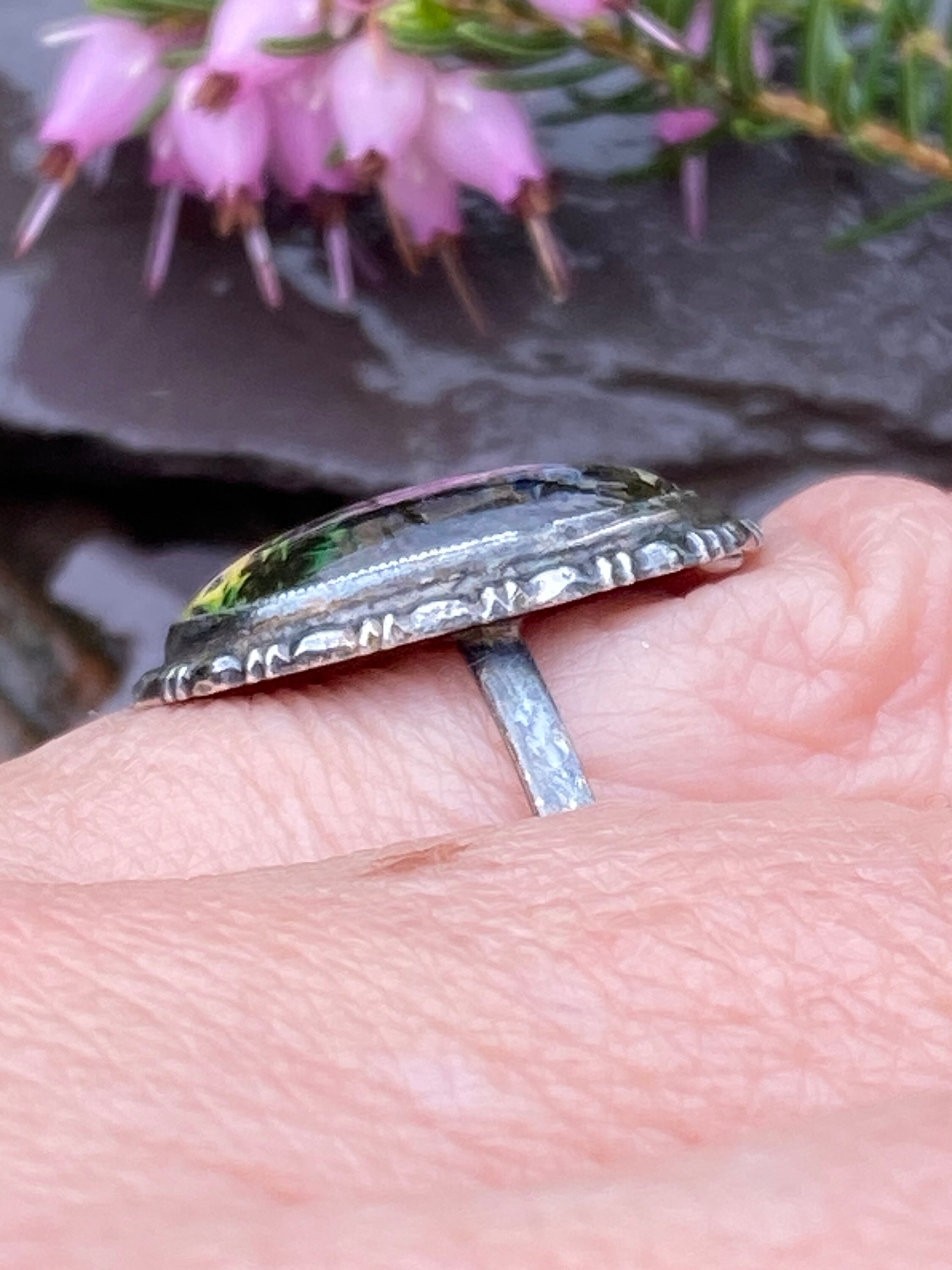 Art Deco Vintage Painted Butterfly Wing Ring Size P or 7 3/4