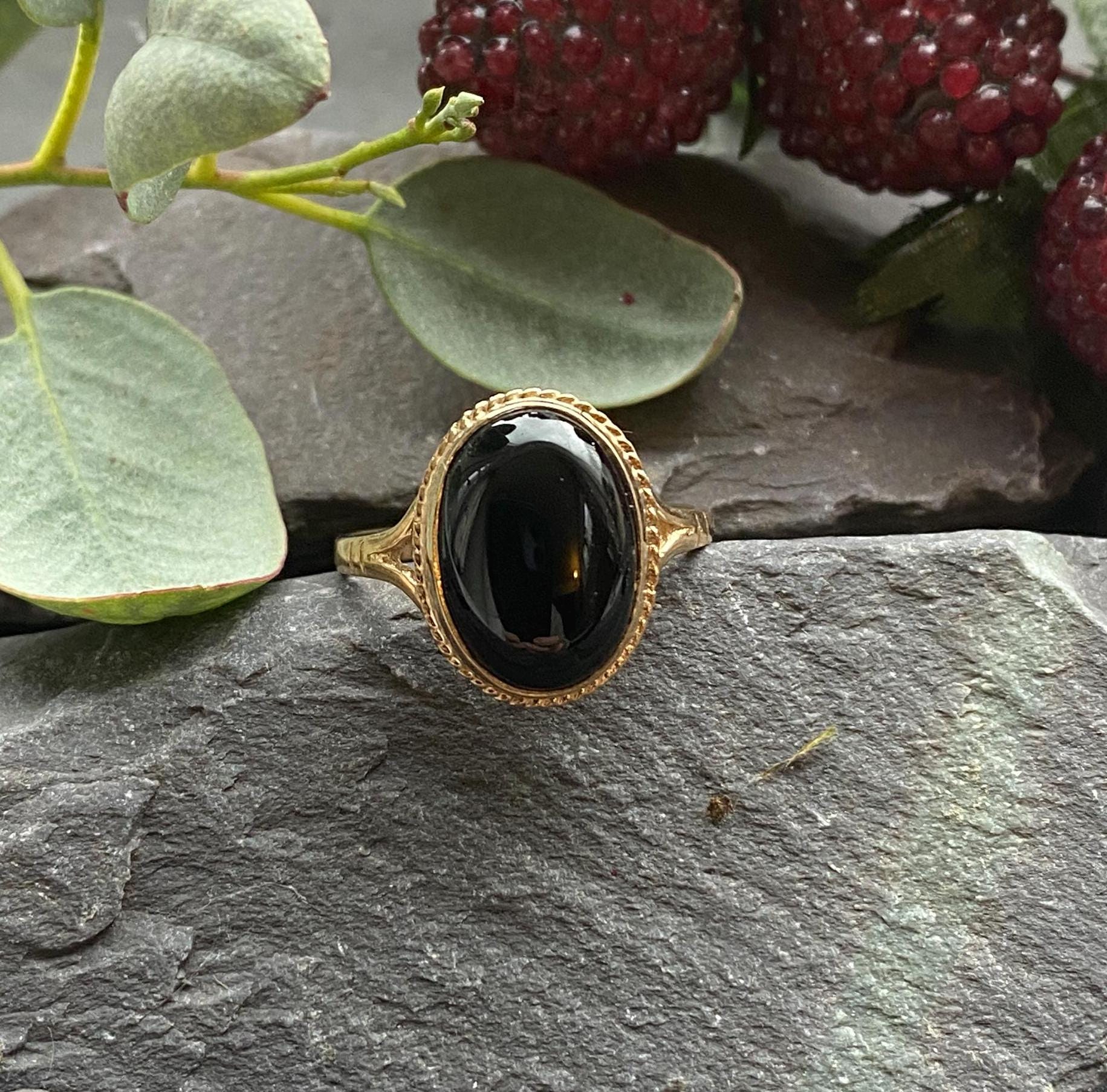 Vintage 9ct Black Onyx Ring Size R 1/2 or 9 US. - Etsy
