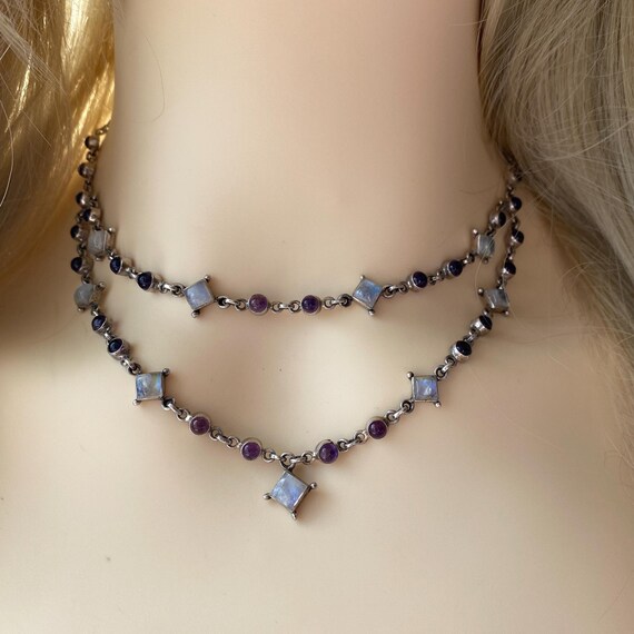 ❤︎︎  Silver Gothic Princess Necklace With Spectrolite & Amethyst