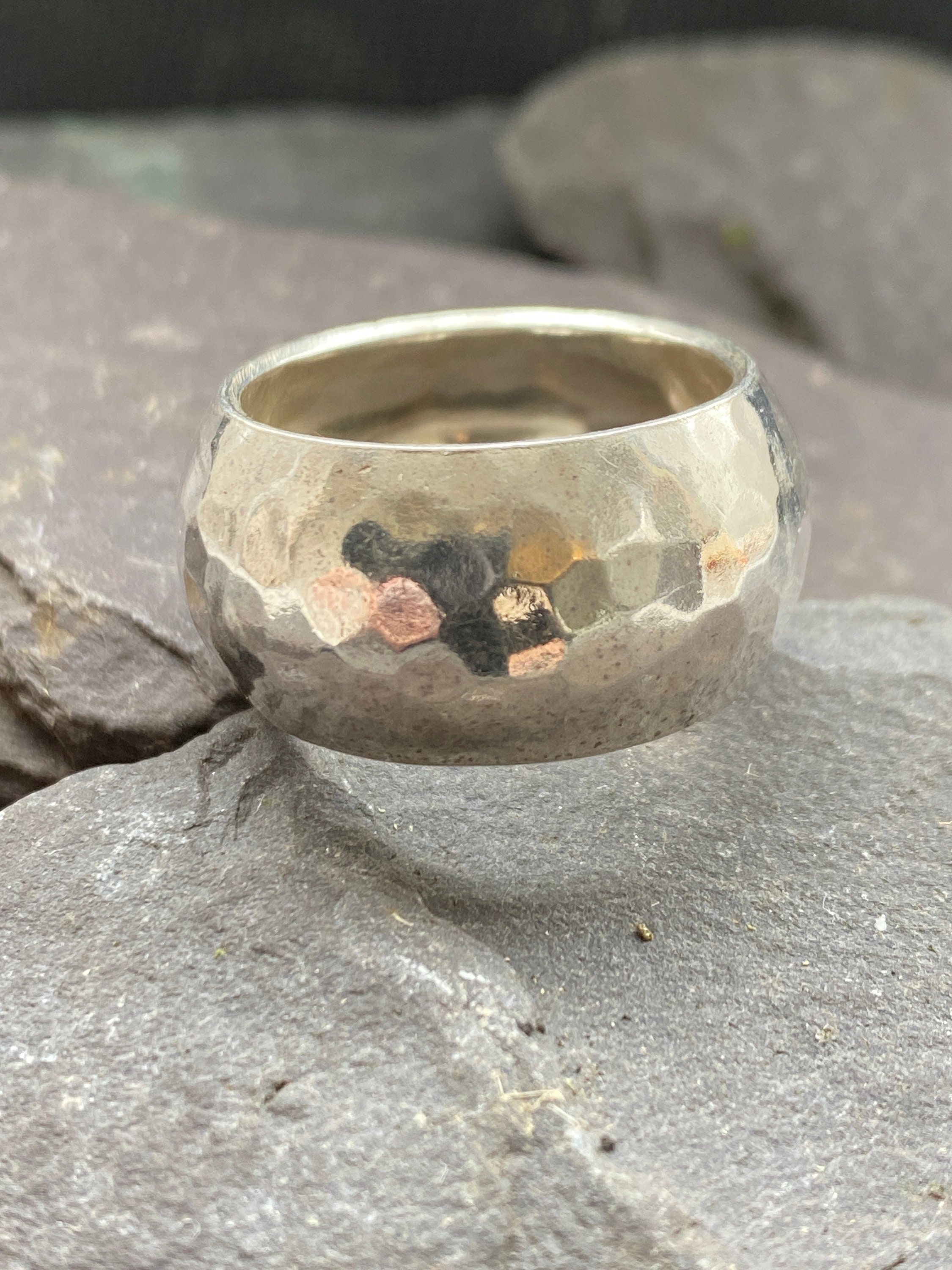 Sterling Silver Wide Band Statement Ring With Hammered Finish. - Etsy