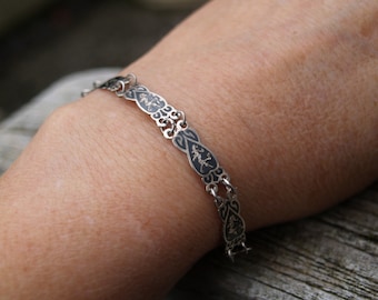Pulseira vintage em prata esterlina e Niello Thai.
