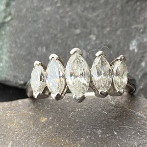 Sterling Silver Eternity Ring Set With Marquise Cut Cubic Zirconia Size N or 6 3/4 US.