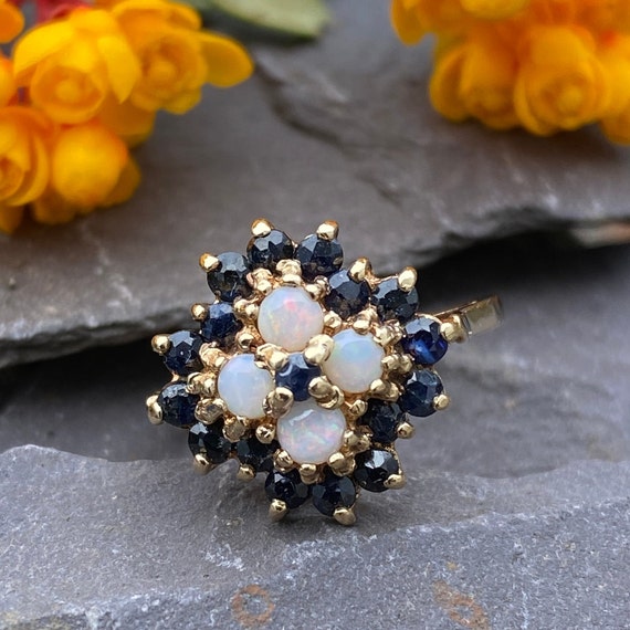 9ct Gold Opal and Sapphire Cluster Ring Size K 1/… - image 2
