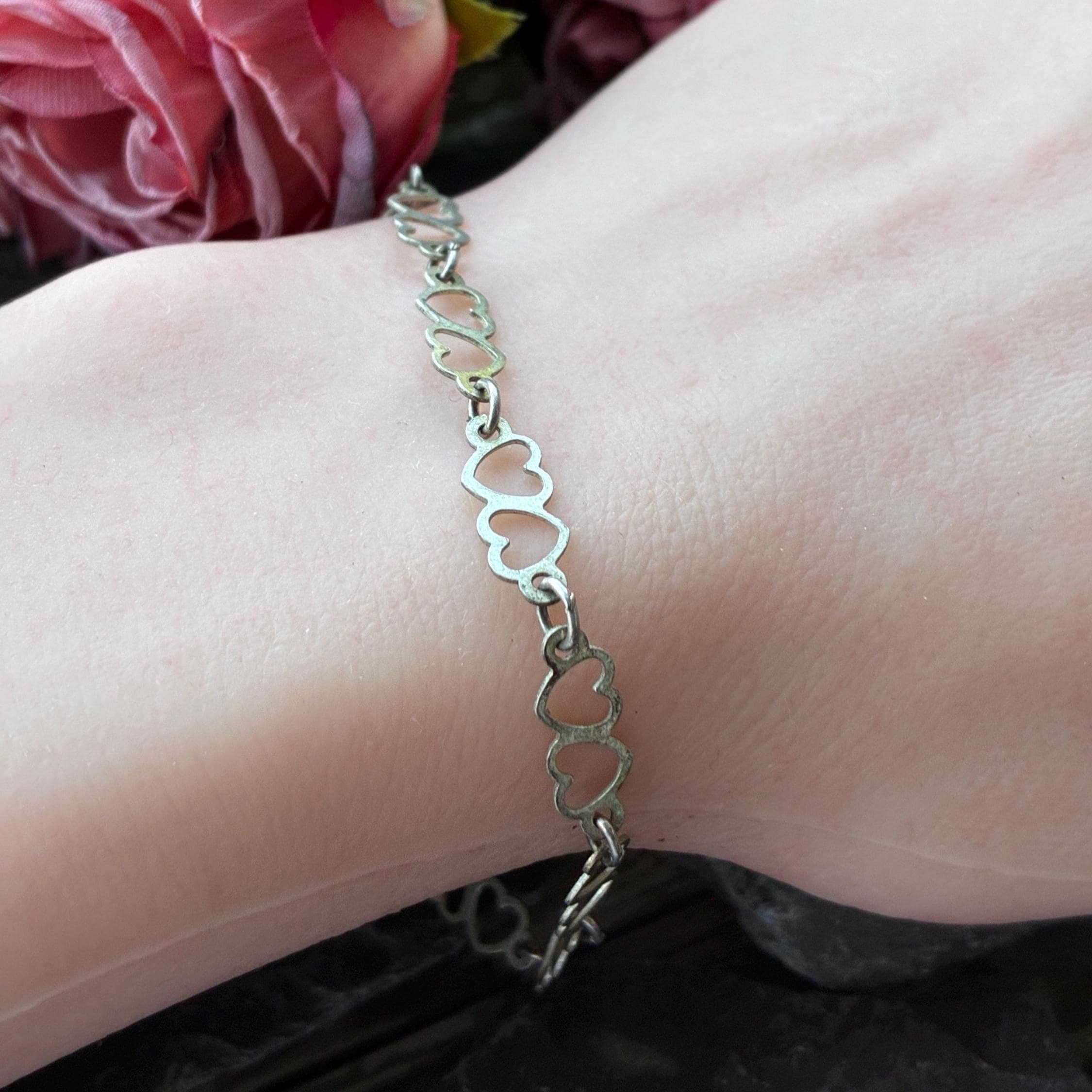 Sterling Silver Double Heart Bracelet 7 Inch. - Etsy UK