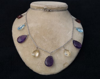 Sterling Silver Multi Gem Drop Necklace.