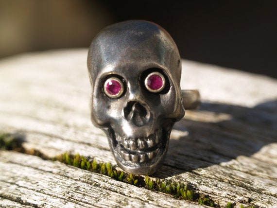 Sterling Silver Ruby Skull Ring Size N or 6 3 4 US. Etsy